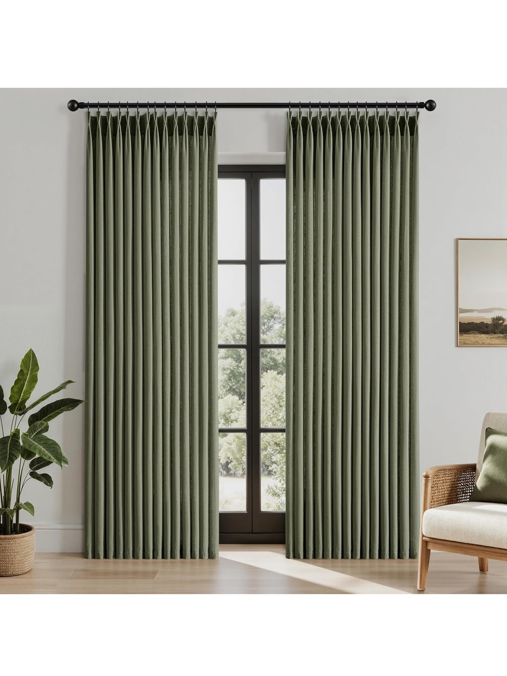 NIP ANRODUO Olive GreenLinen Curtains 84 Inches Long 40x84 * 2